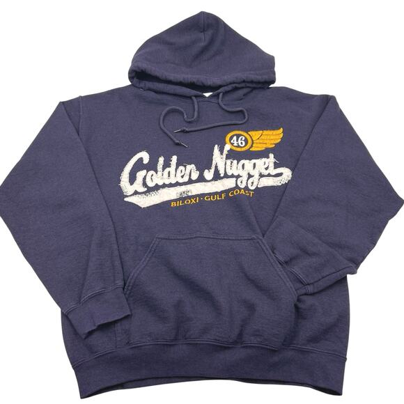 Golden Nugget Casino Mens Navy Cotton Blend Fringe Embroidered Logo Hoodie Sz M - Picture 1 of 11